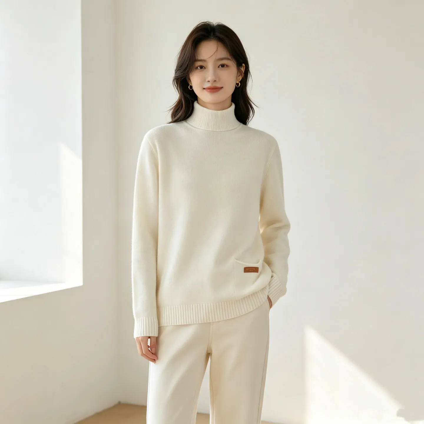 Louis Vuitton/Louis Vuitton pocket leather label turtleneck knitted sweater